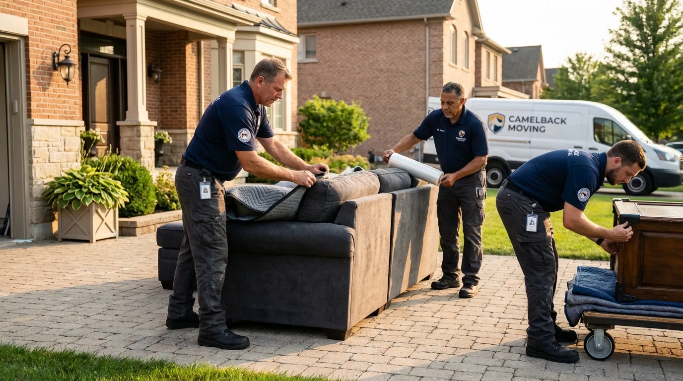 Large estate moving crew wrapping furniture in Perth Amboy, NJ